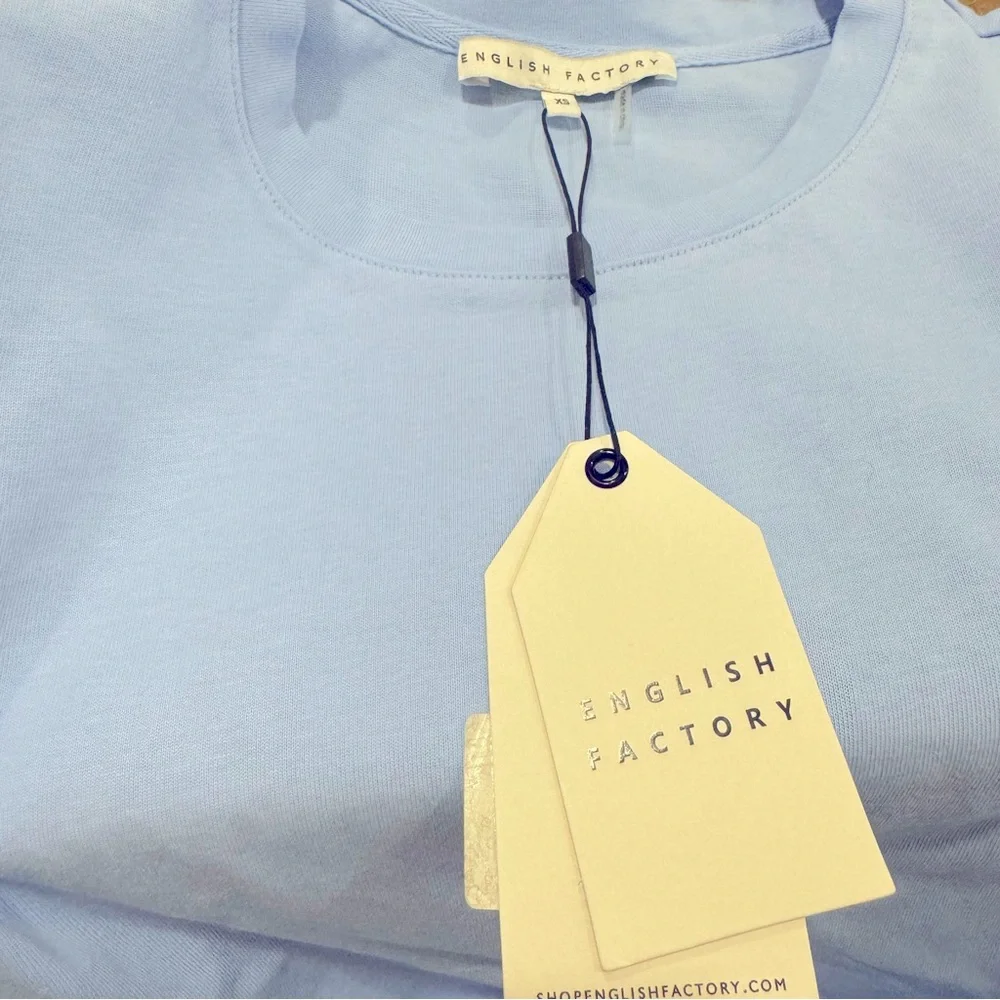English Factory MIXED MEDIA T-SHIRT Size XS Powder Blue NWT - Picture 8 of 10